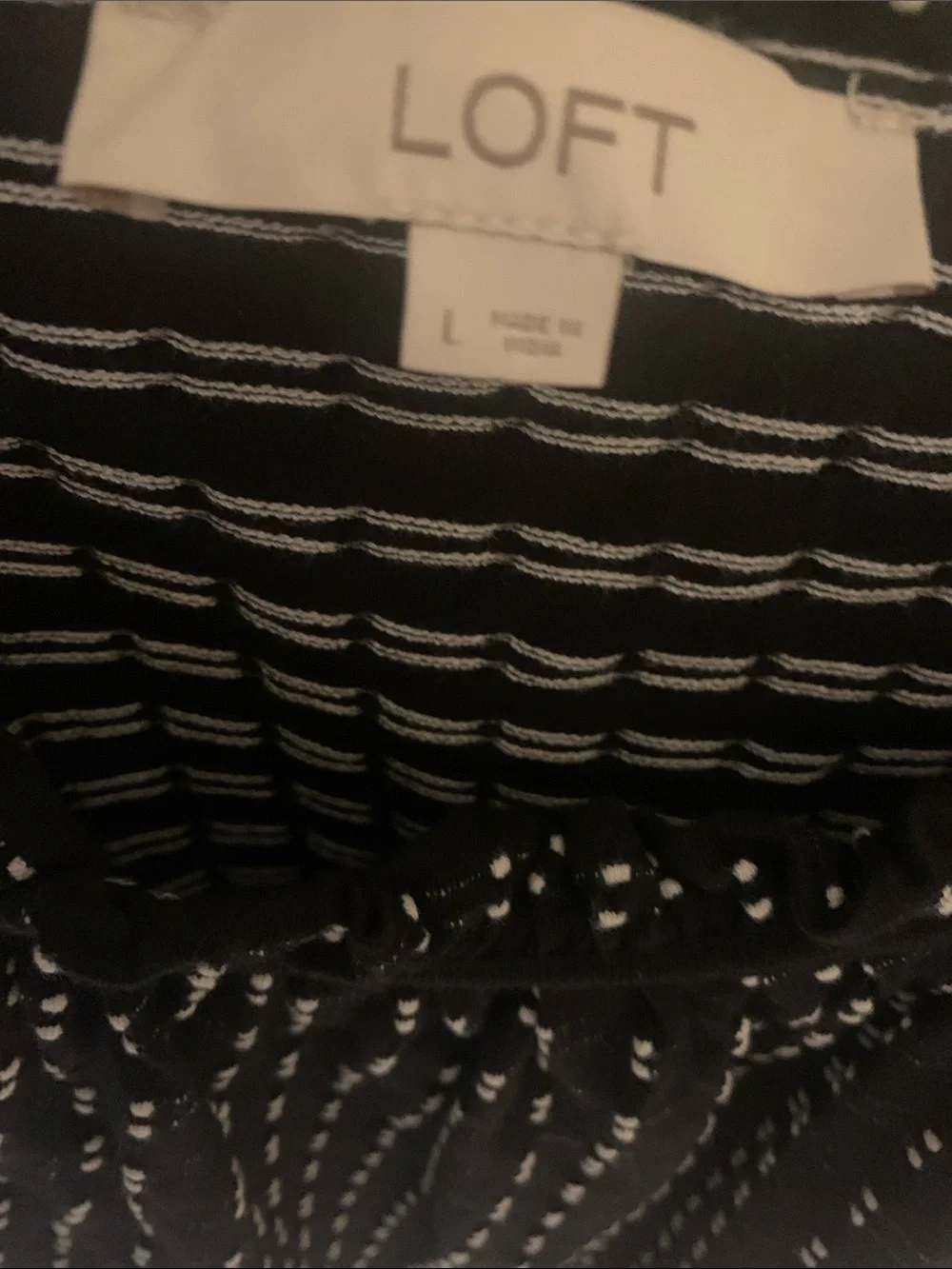 LOFT Black Blouse with White Grid Dot